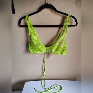 Savage X Fenty Women's Neon Green Unlined Caged Lace Bra With Waist Tie Sz 36C